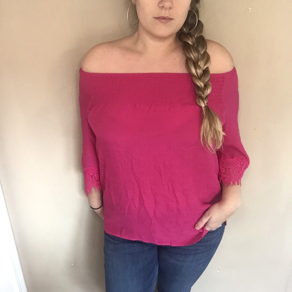 NWT CATO Pink Off the Shoulder Fringe Top XS